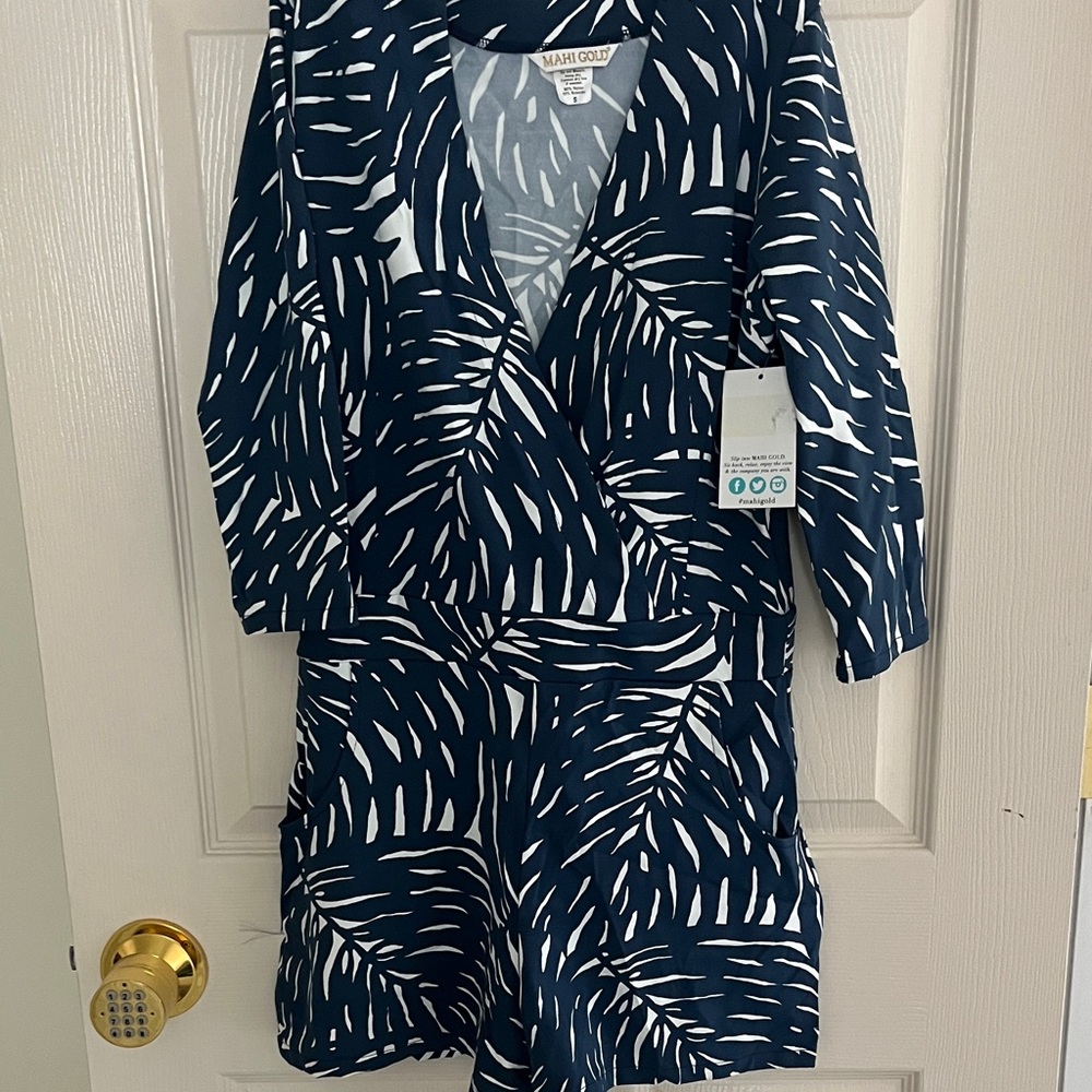 MAHI GOLD Navy and White Palm-Print women One-Piece